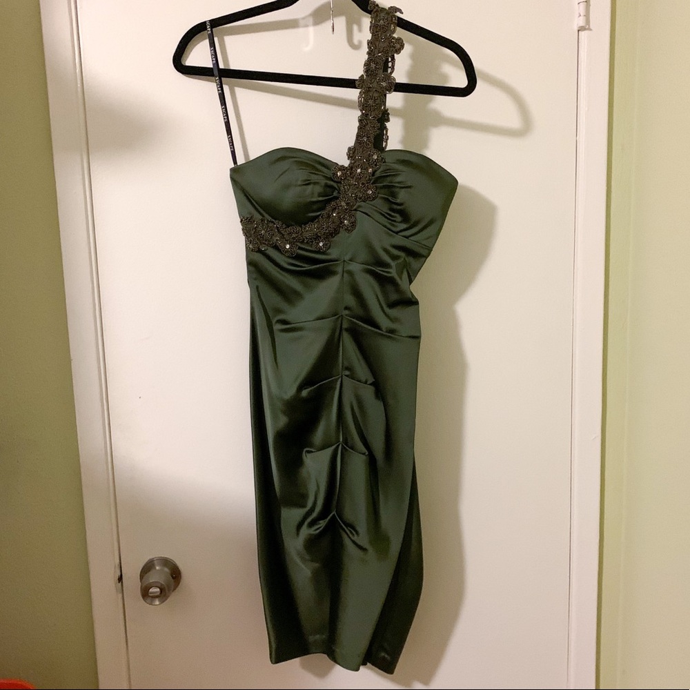 Elegant Satin One Shoulder Beaded Dress